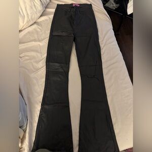 Edikted  Black leather flare jeans